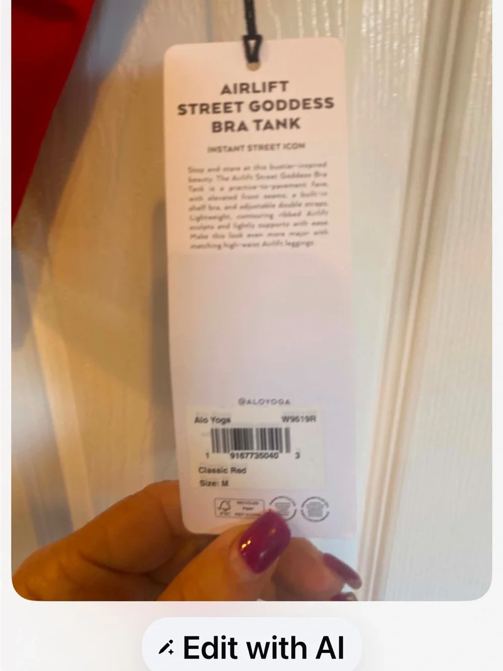 NWT Alo Yoga airloft street goddess bra tank CLASSIC RED Size M
